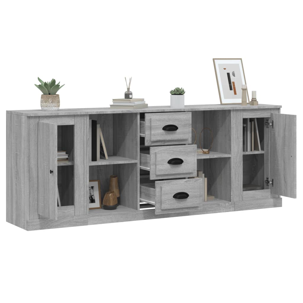 Buffets 3 pcs en bois ouvré couleur chêne