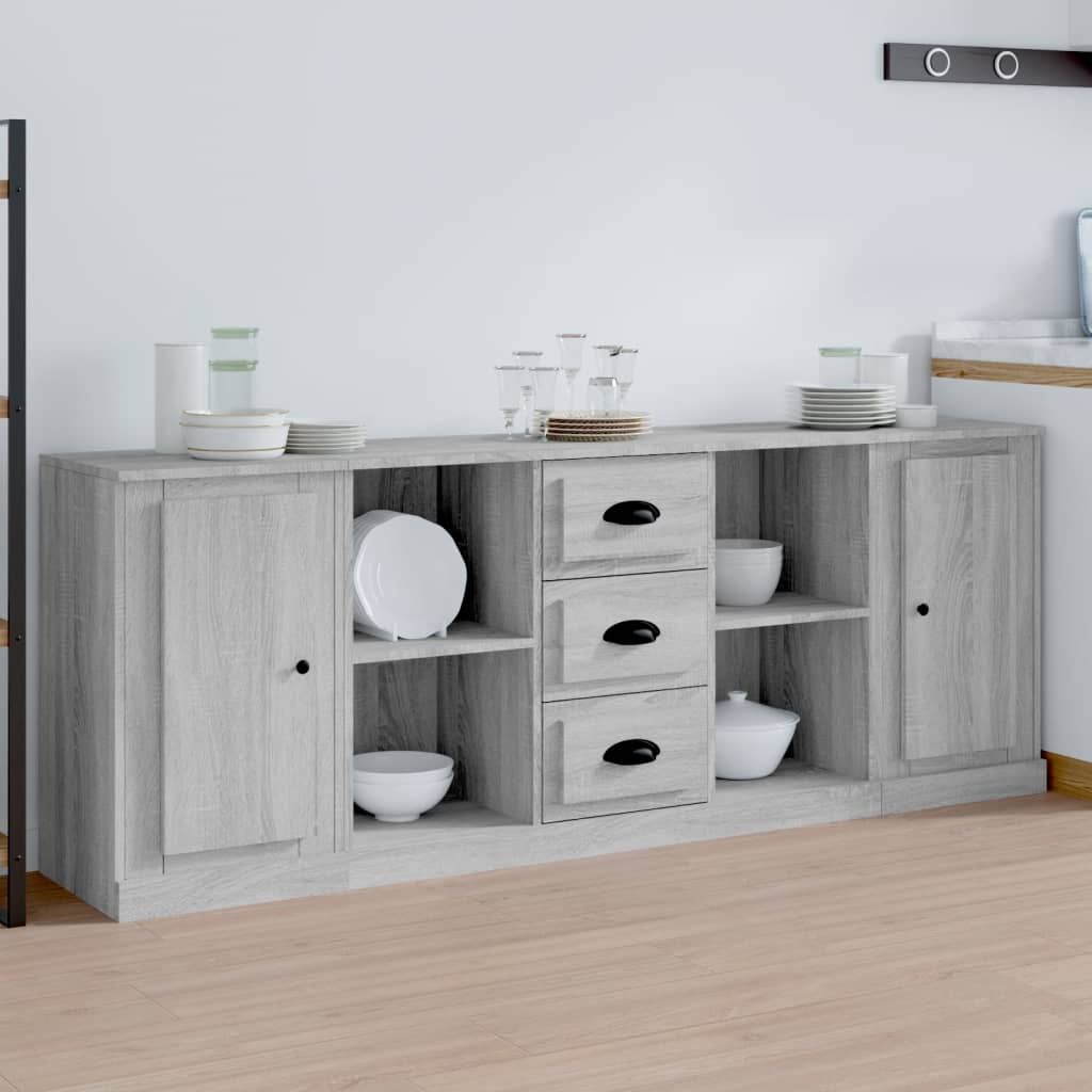 Buffets 3 pcs en bois ouvré couleur chêne