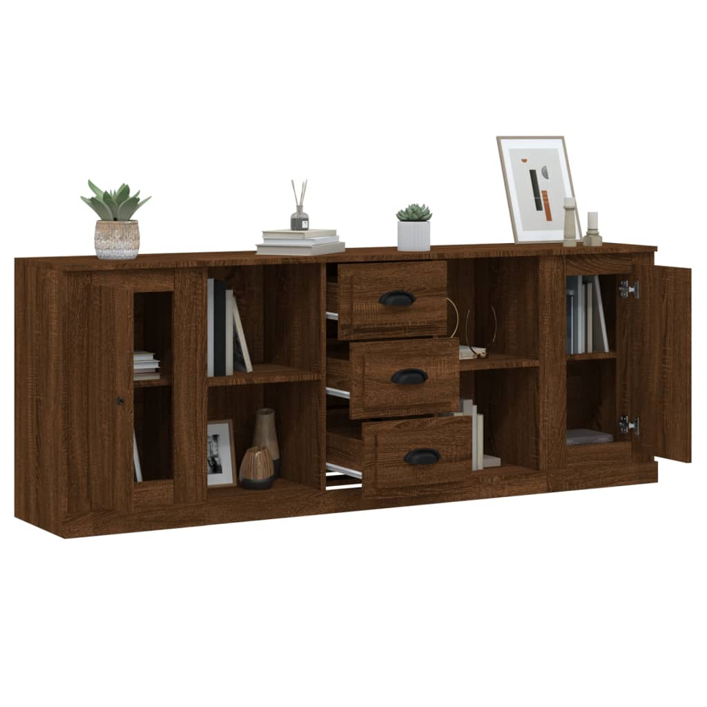 Buffets 3 pcs en bois ouvré couleur chêne