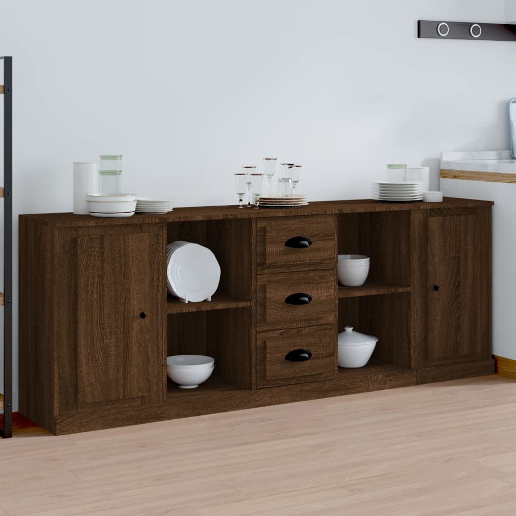 Buffets 3 pcs en bois ouvré couleur chêne