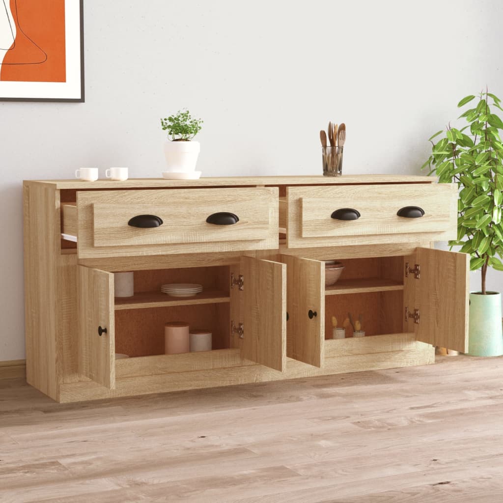 Buffets 2 pcs en bois ouvré couleur chêne