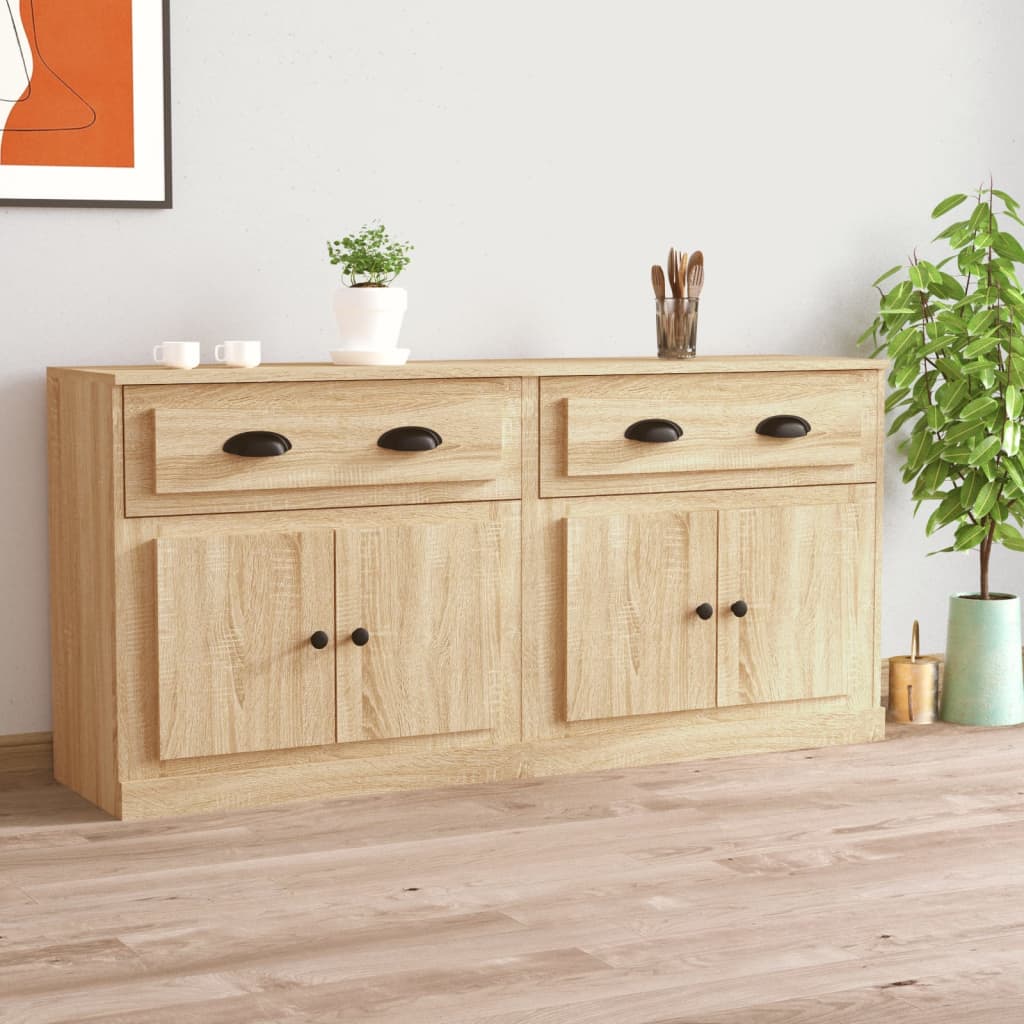 Buffets 2 pcs en bois ouvré couleur chêne