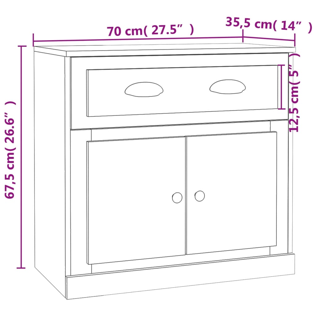 Buffets 2 pcs en bois ouvré couleur chêne