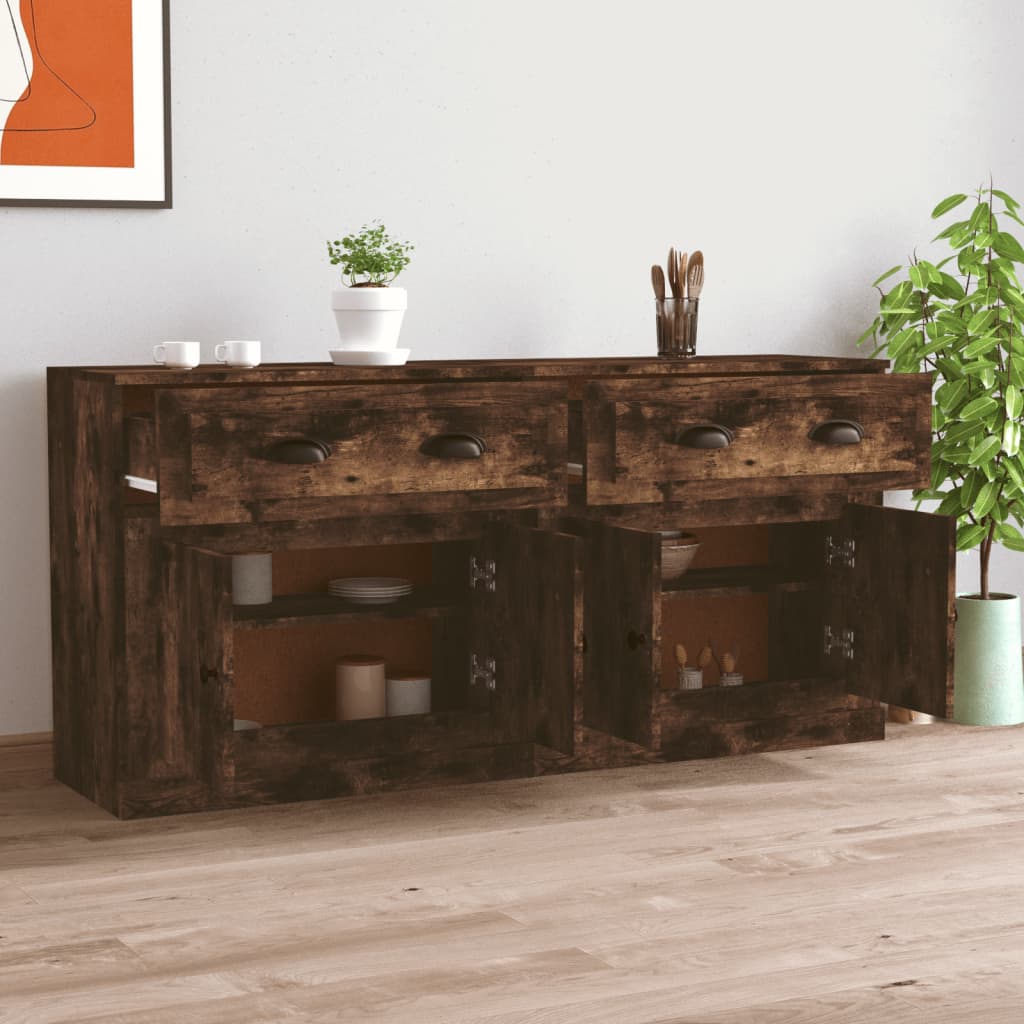 Buffets 2 pcs en bois ouvré couleur chêne