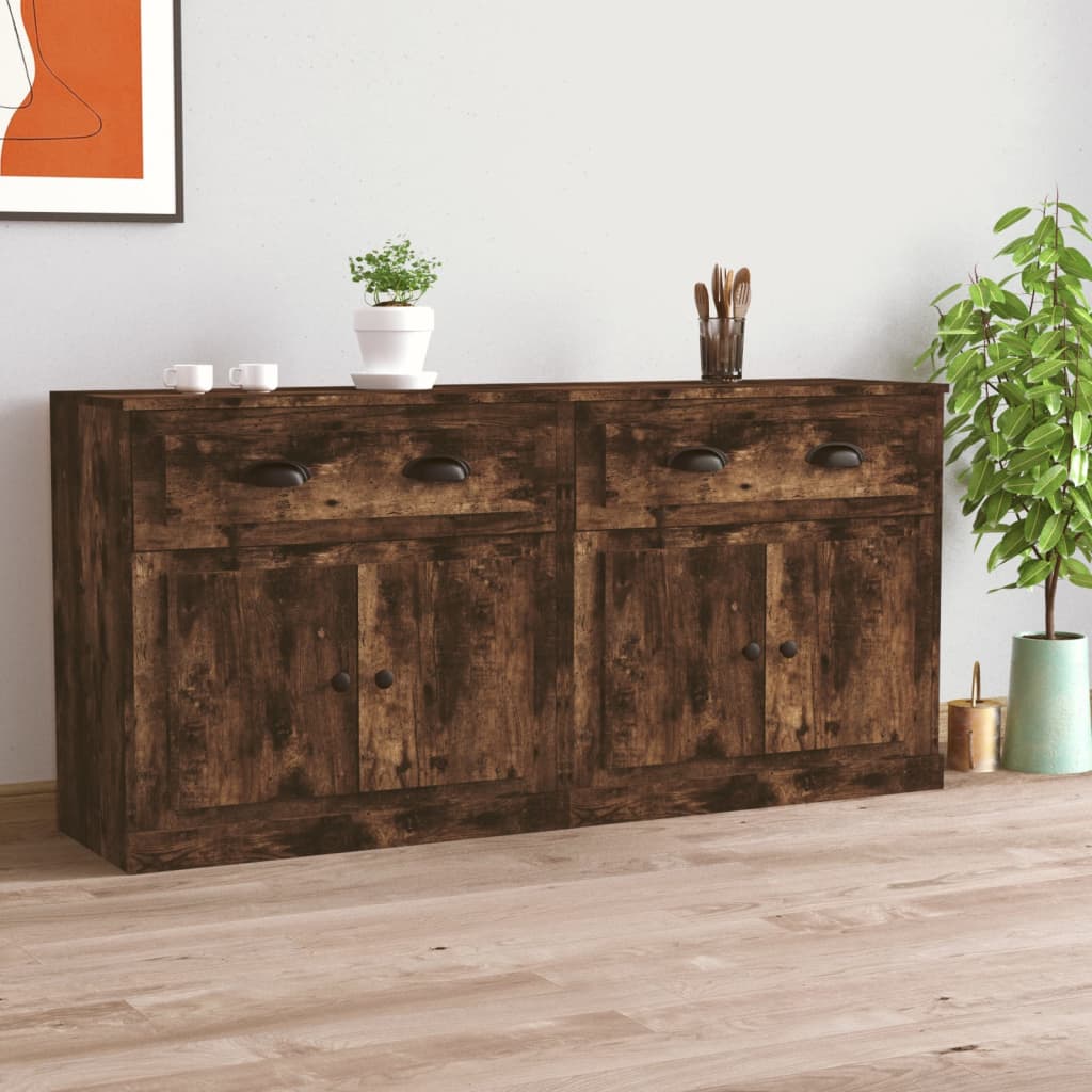 Buffets 2 pcs en bois ouvré couleur chêne