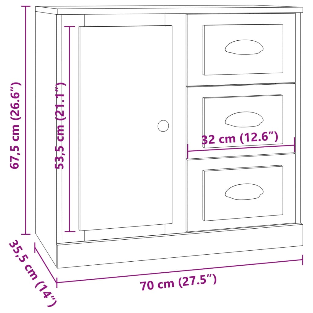 Buffets 3 pcs en bois travaillé.