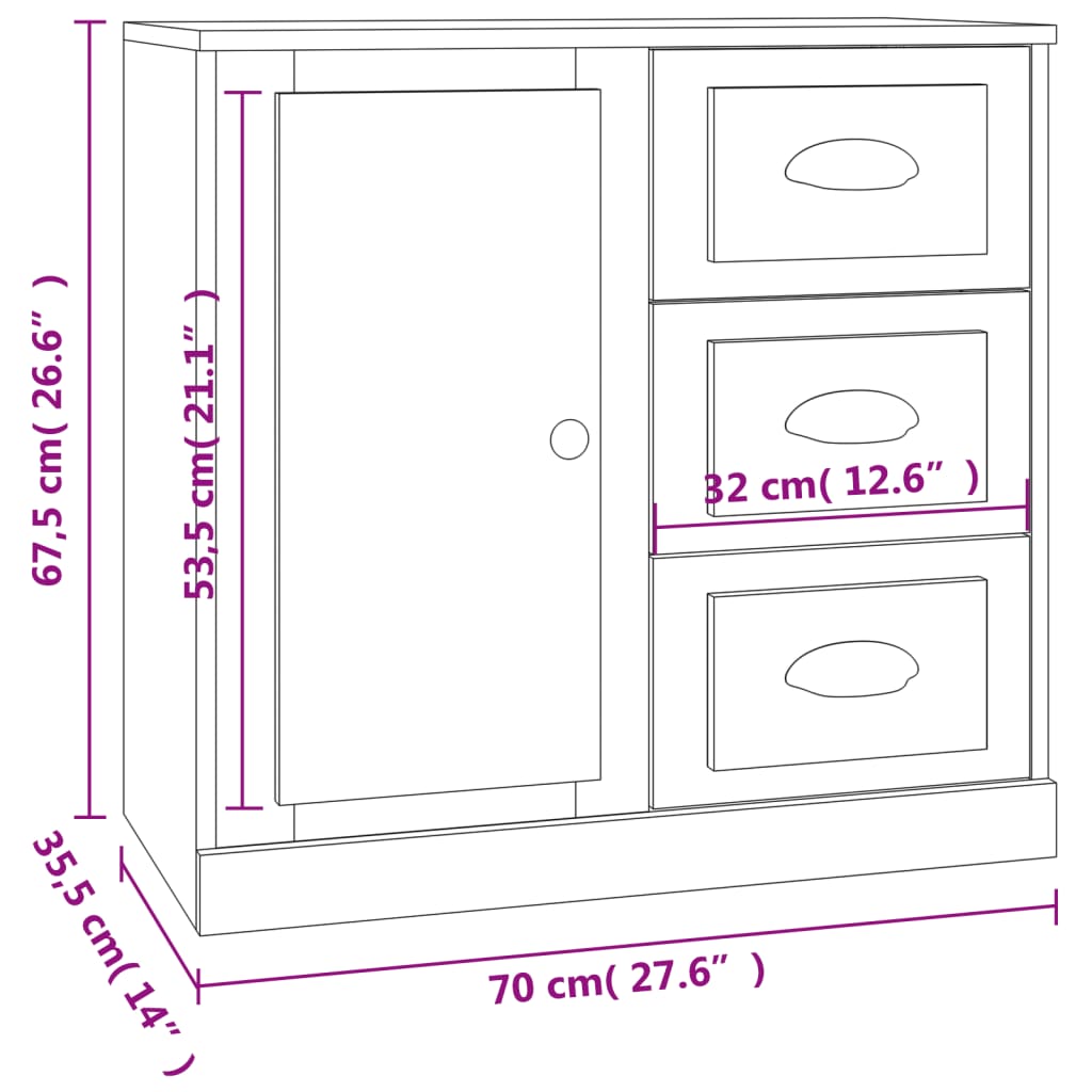 Buffets 3 pcs en bois travaillé.