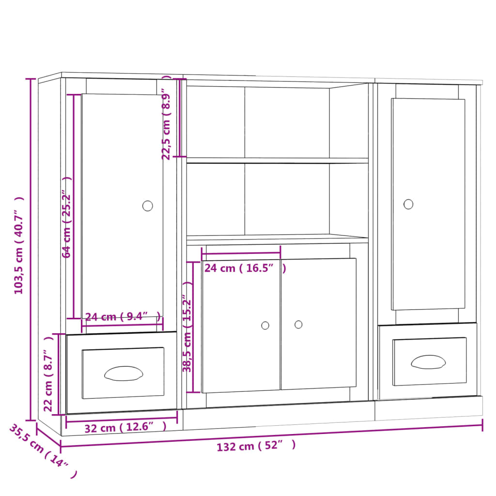 Armoires hautes 3 pcs en bois travaillé.