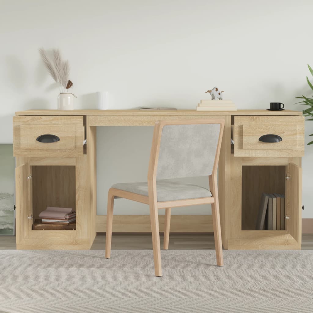 Bureau avec placard en bois couleur chêne