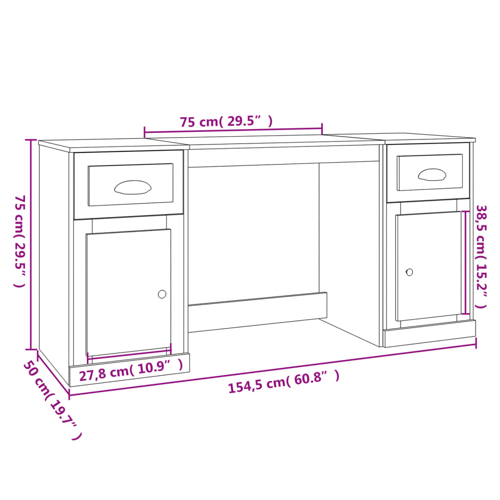 Bureau avec placard en bois couleur chêne