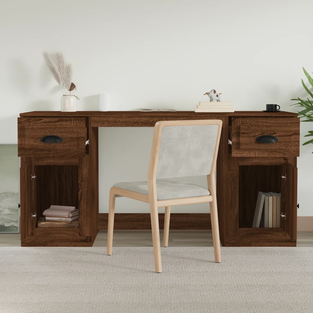 Bureau avec placard en bois couleur chêne