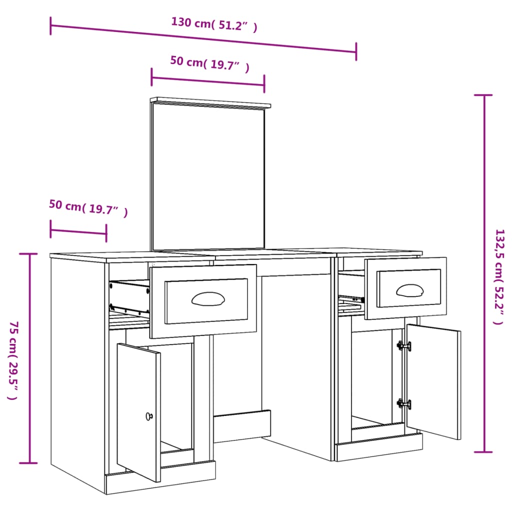 Kaptafel met spiegel 130x50x132,5 cm eikenkleurig