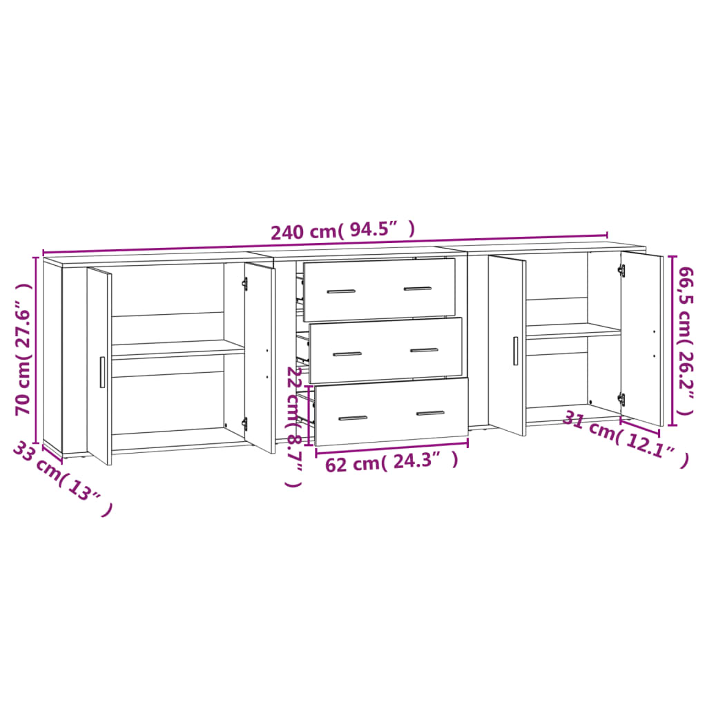 Buffets 3 pcs en bois travaillé.