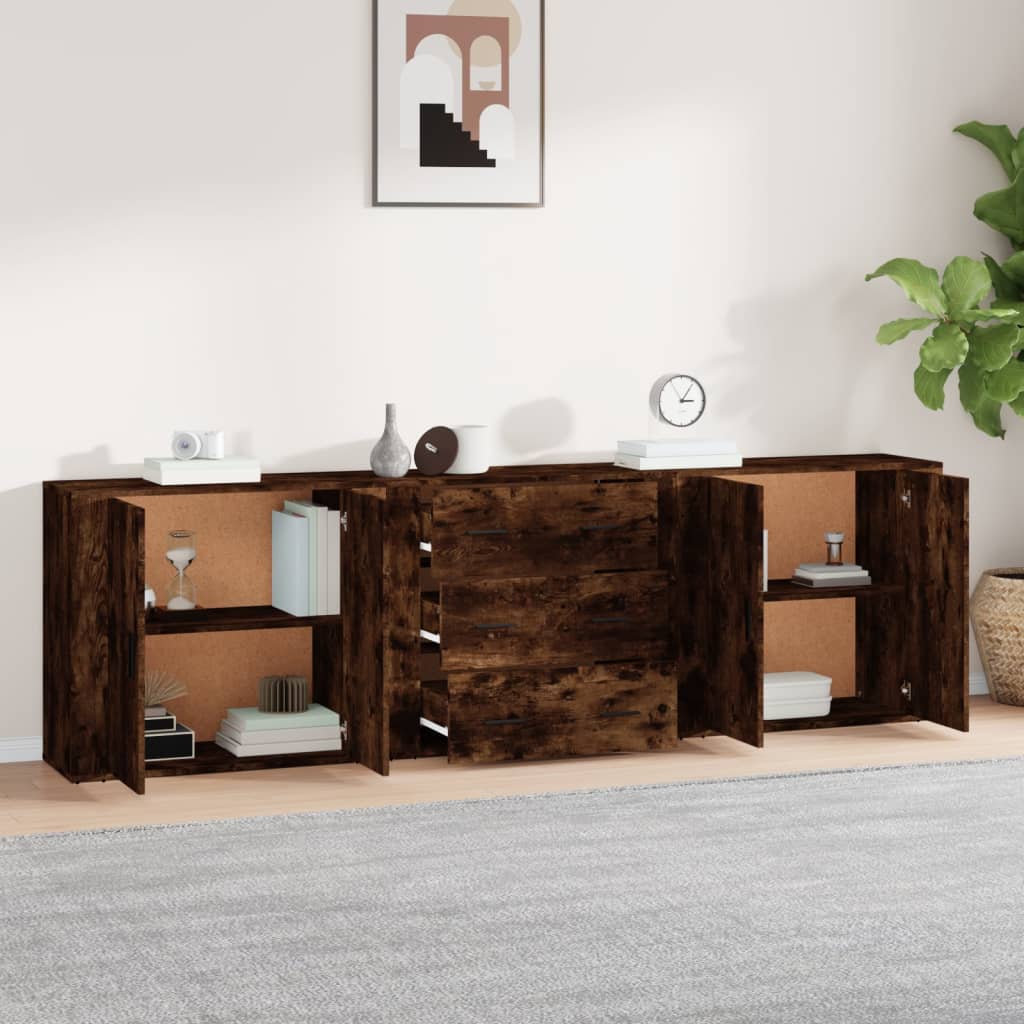 Buffets 3 pcs en bois ouvré couleur chêne