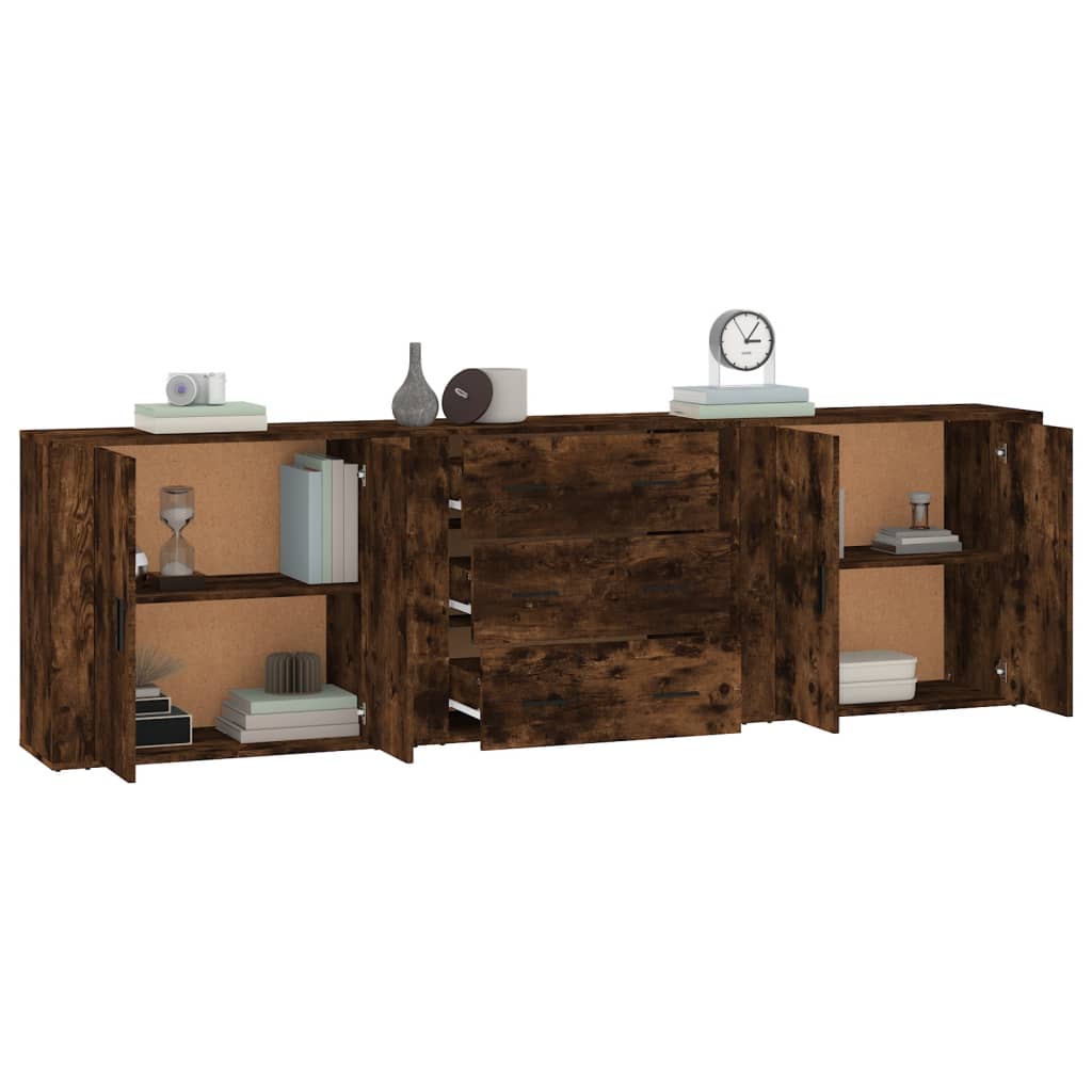 Buffets 3 pcs en bois ouvré couleur chêne