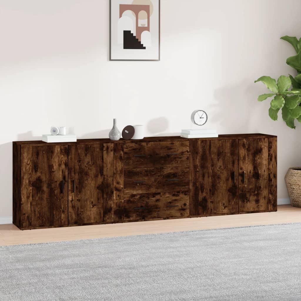 Buffets 3 pcs en bois ouvré couleur chêne