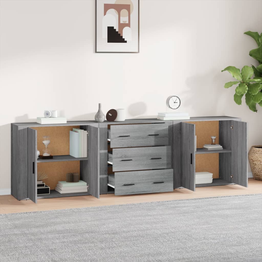 Buffets 3 pcs en bois ouvré couleur chêne