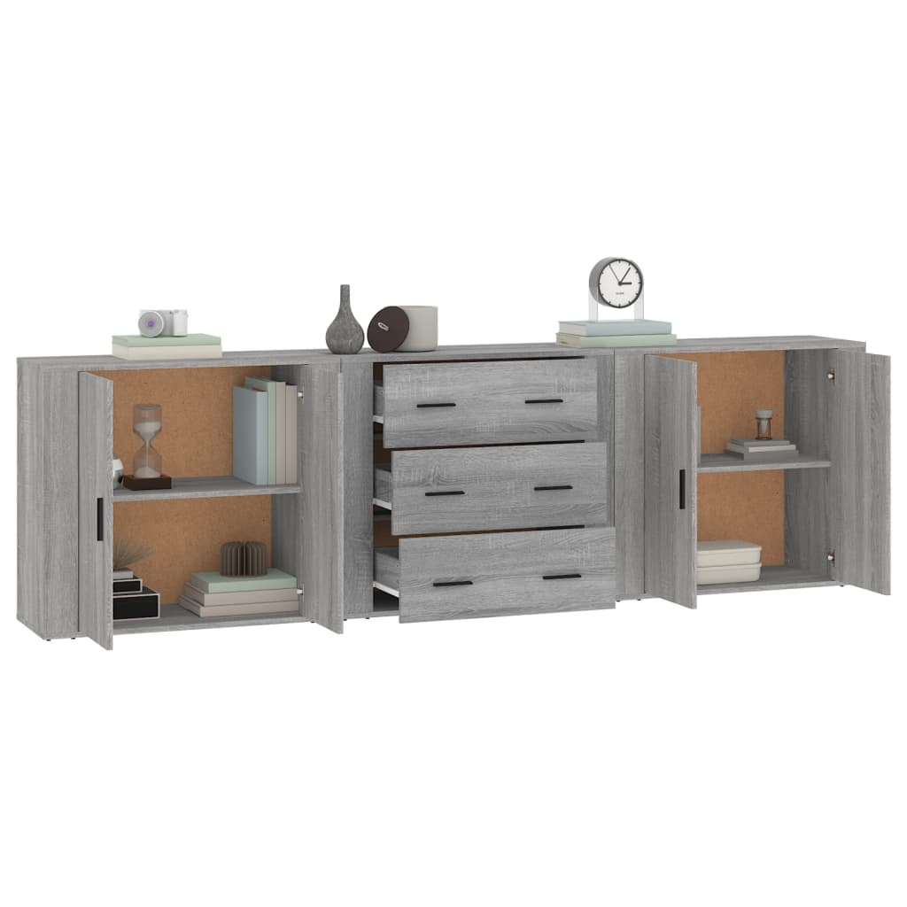 Buffets 3 pcs en bois ouvré couleur chêne