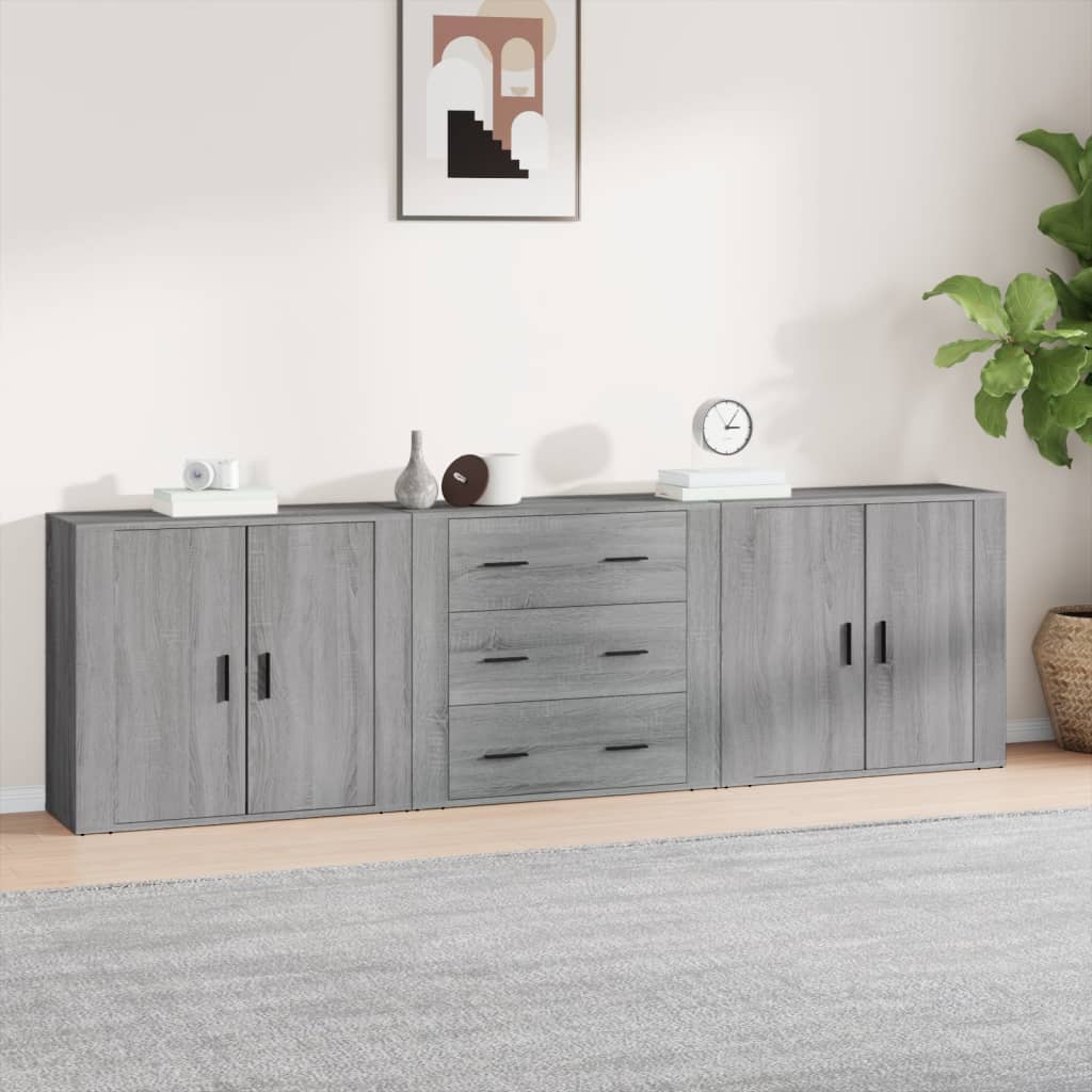 Buffets 3 pcs en bois ouvré couleur chêne