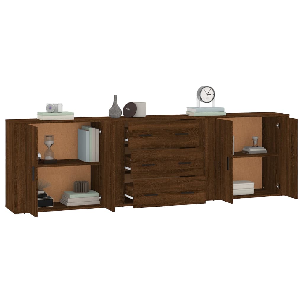 Buffets 3 pcs en bois ouvré couleur chêne