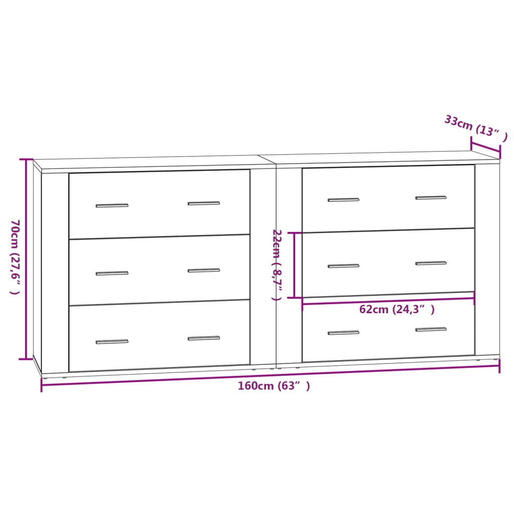 Buffets 2 pcs en bois ouvré couleur chêne