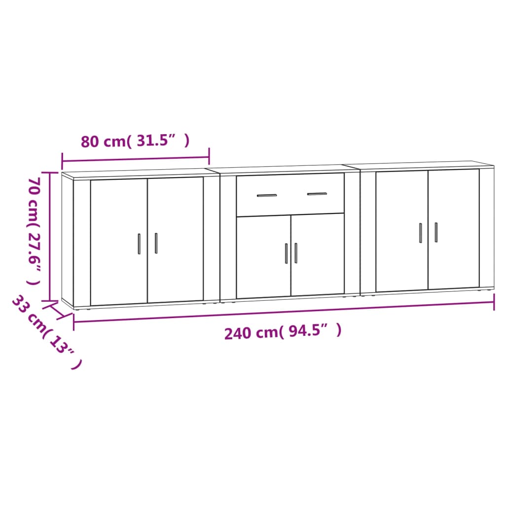 Buffets 3 pcs en bois ouvré couleur chêne