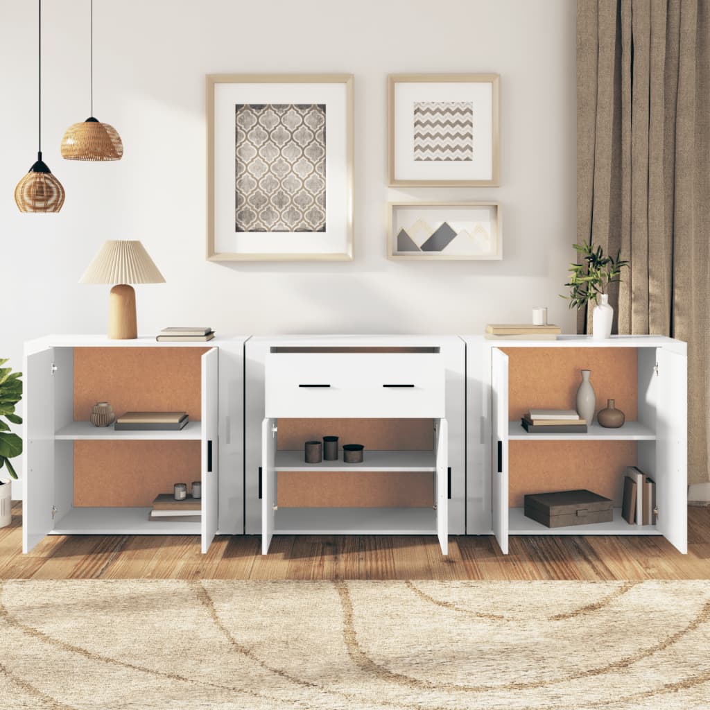 Buffets 3 pcs en bois ouvré couleur chêne