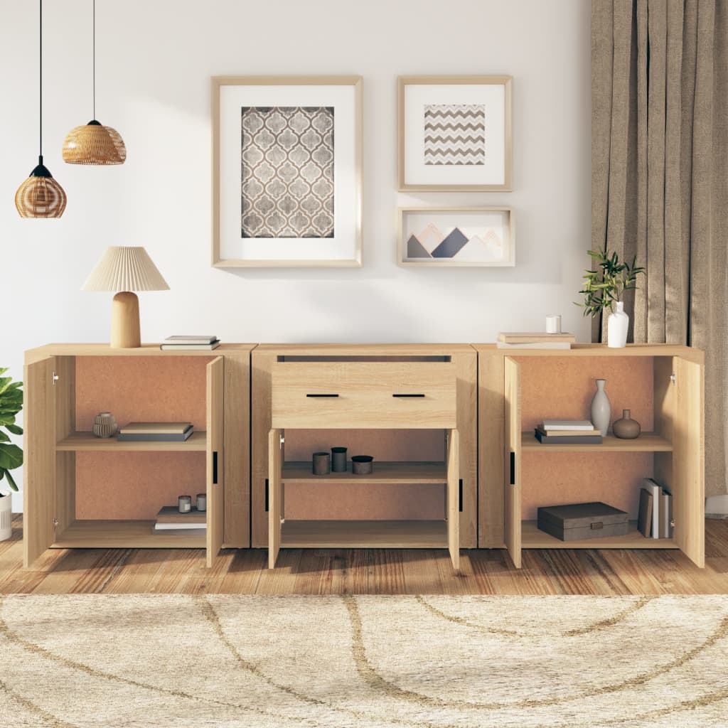 Buffets 3 pcs en bois ouvré couleur chêne