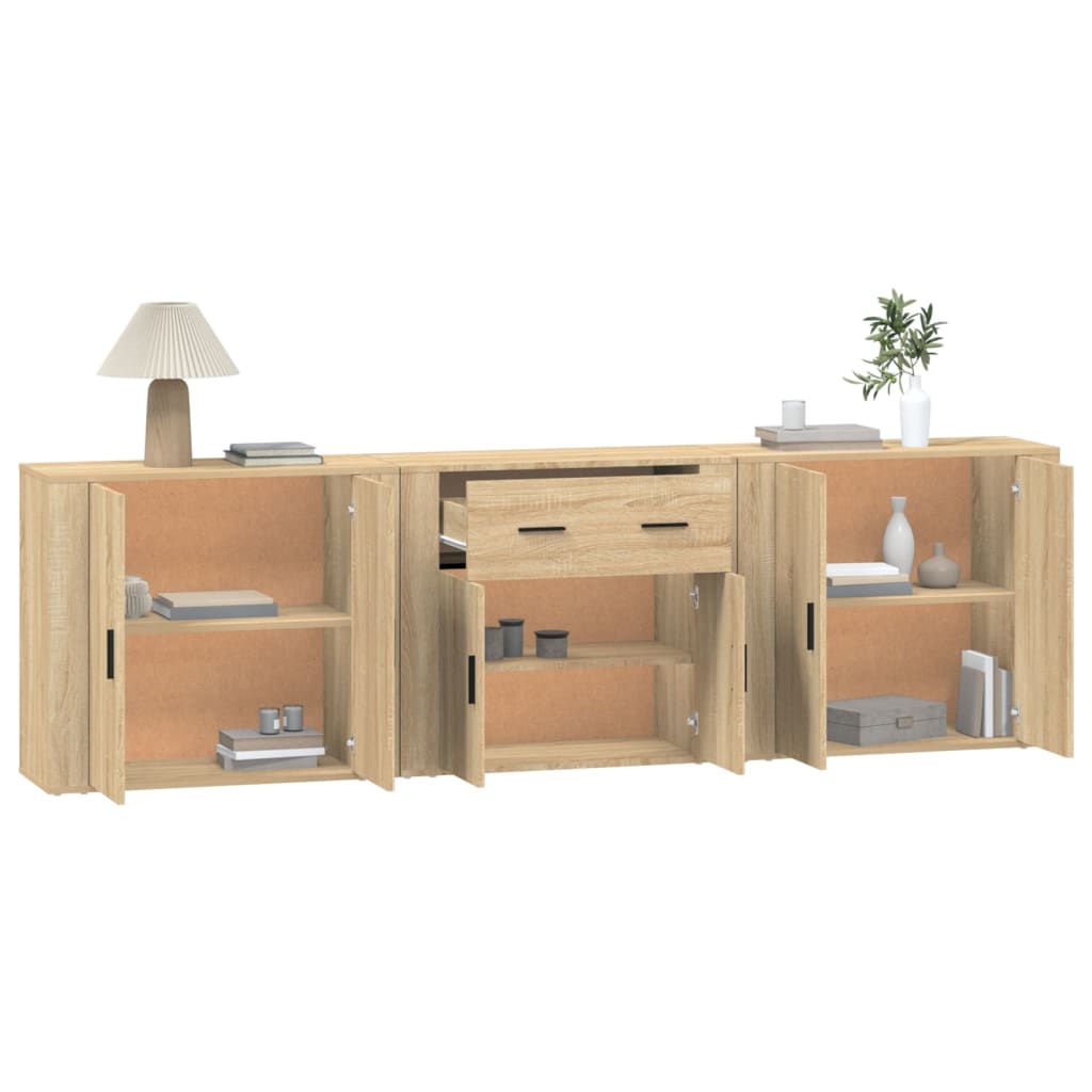 Buffets 3 pcs en bois ouvré couleur chêne