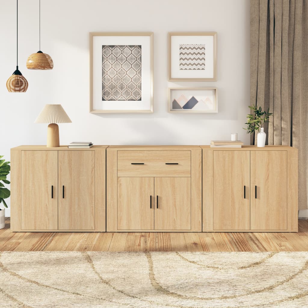 Buffets 3 pcs en bois ouvré couleur chêne