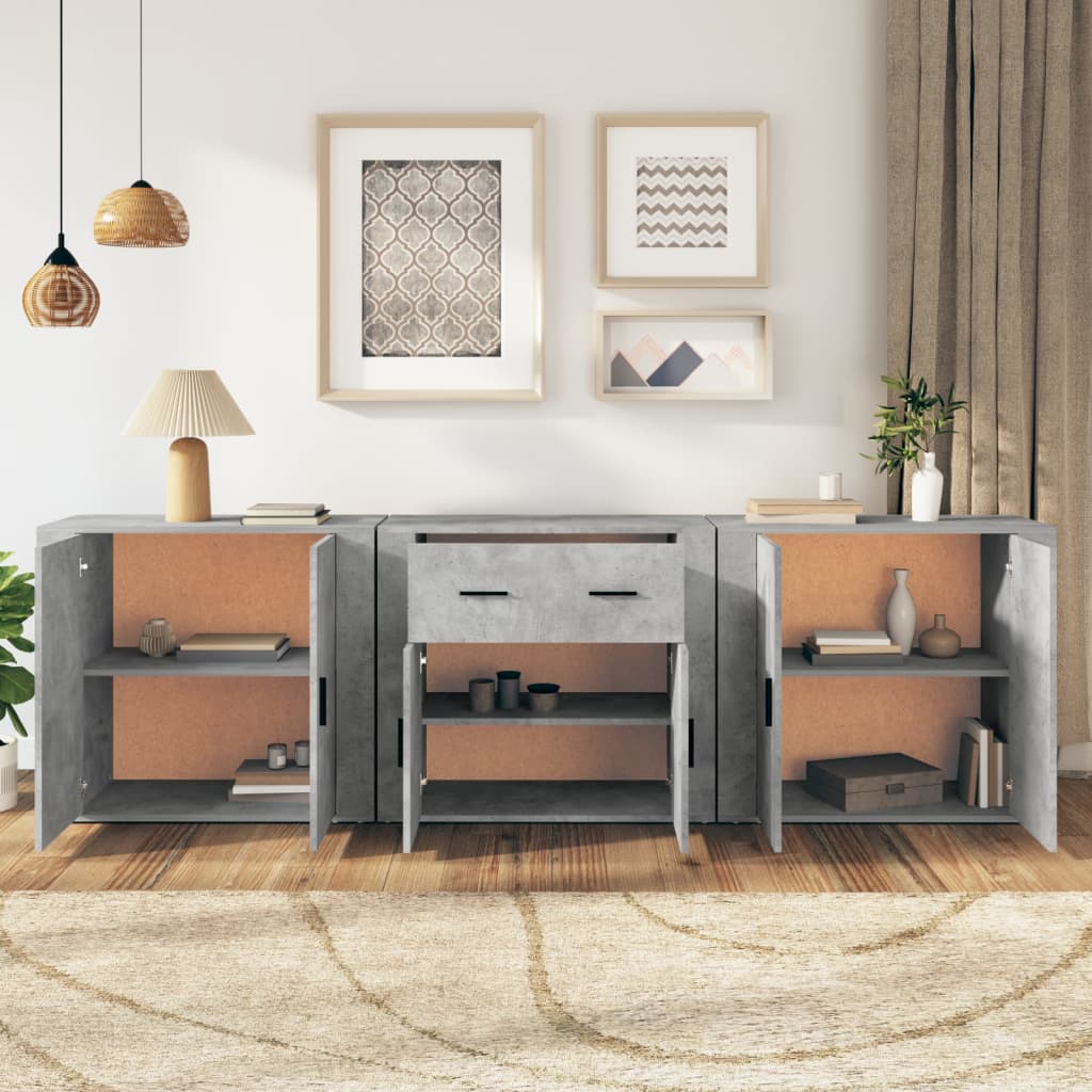 Buffets 3 pcs en bois ouvré couleur chêne