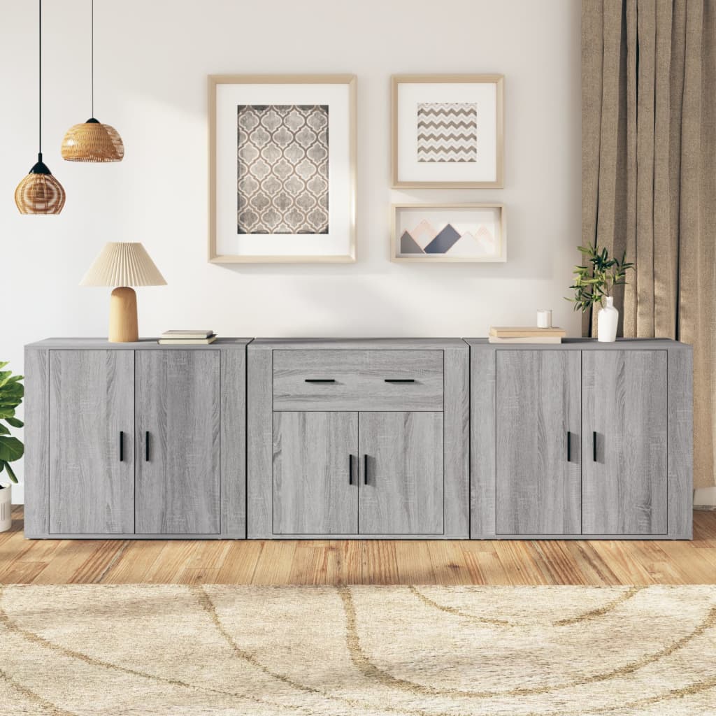 Buffets 3 pcs en bois ouvré couleur chêne