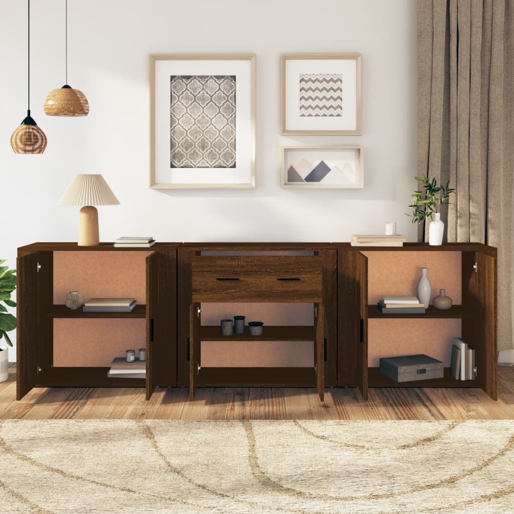 Buffets 3 pcs en bois ouvré couleur chêne