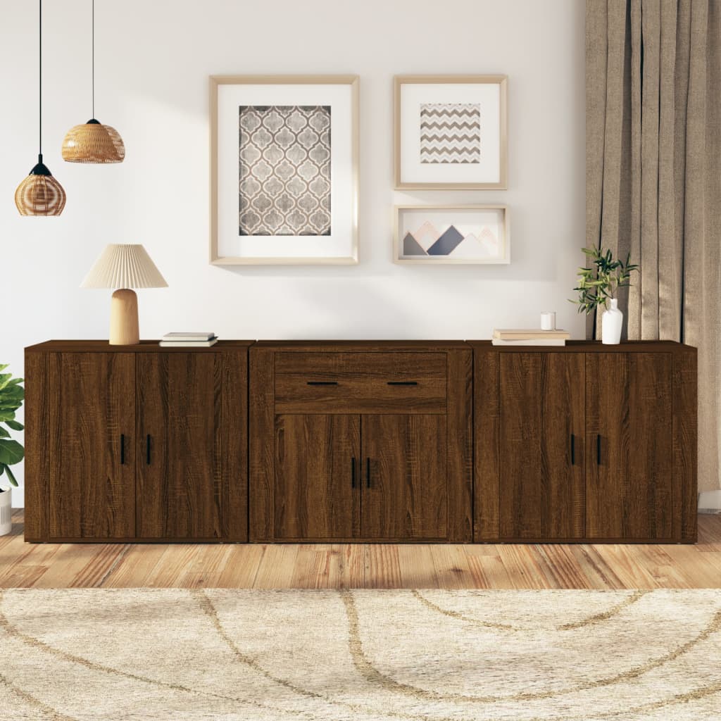 Buffets 3 pcs en bois ouvré couleur chêne