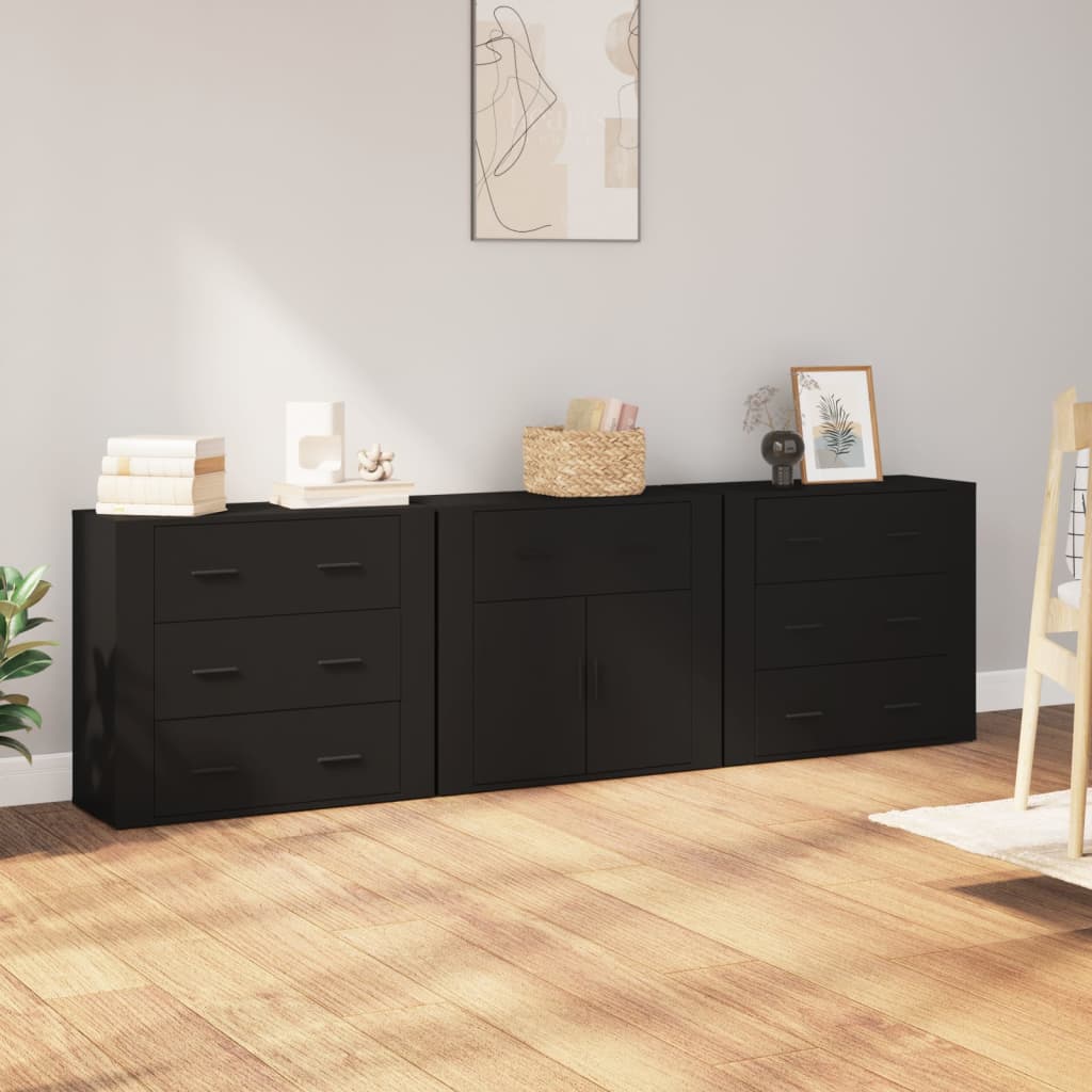 Buffets 3 pcs en bois ouvré couleur chêne