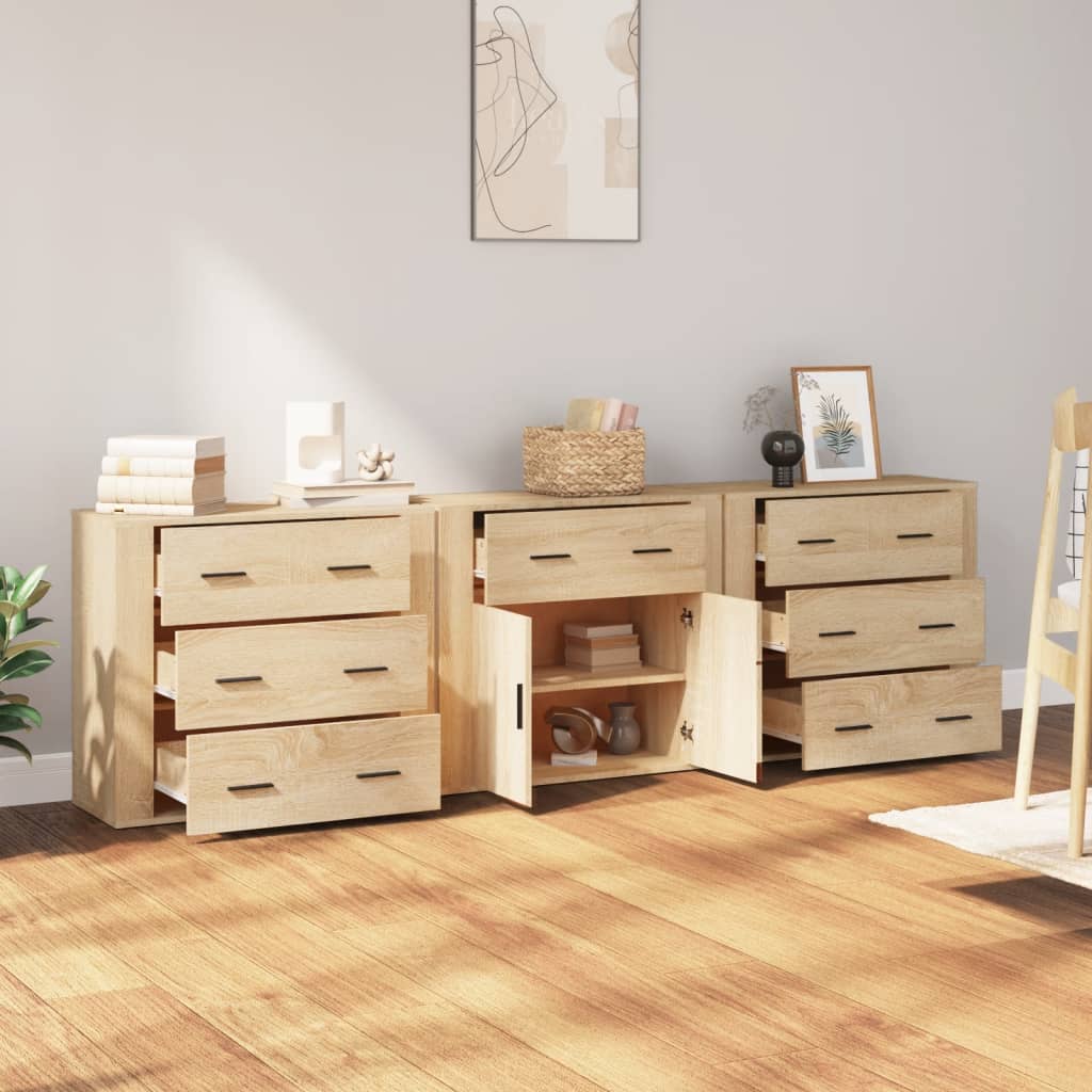 Buffets 3 pcs en bois ouvré couleur chêne