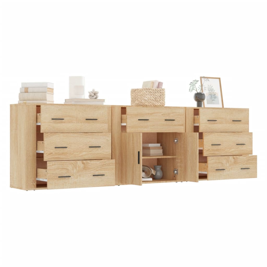 Buffets 3 pcs en bois ouvré couleur chêne