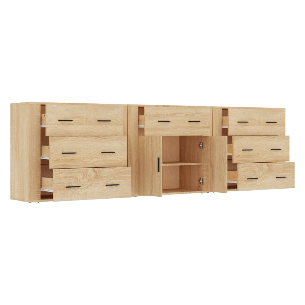 Buffets 3 pcs en bois ouvré couleur chêne