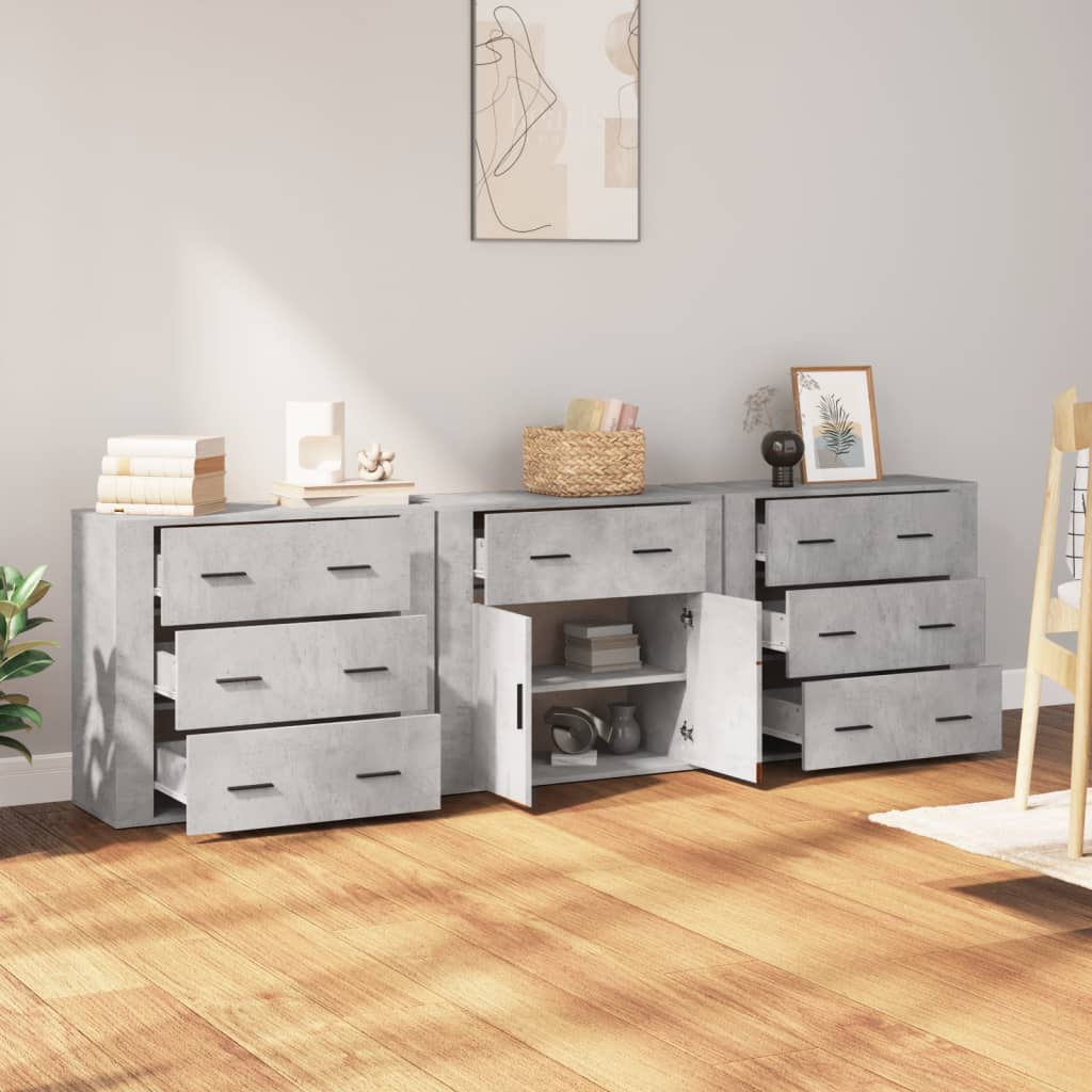 Buffets 3 pcs en bois ouvré couleur chêne