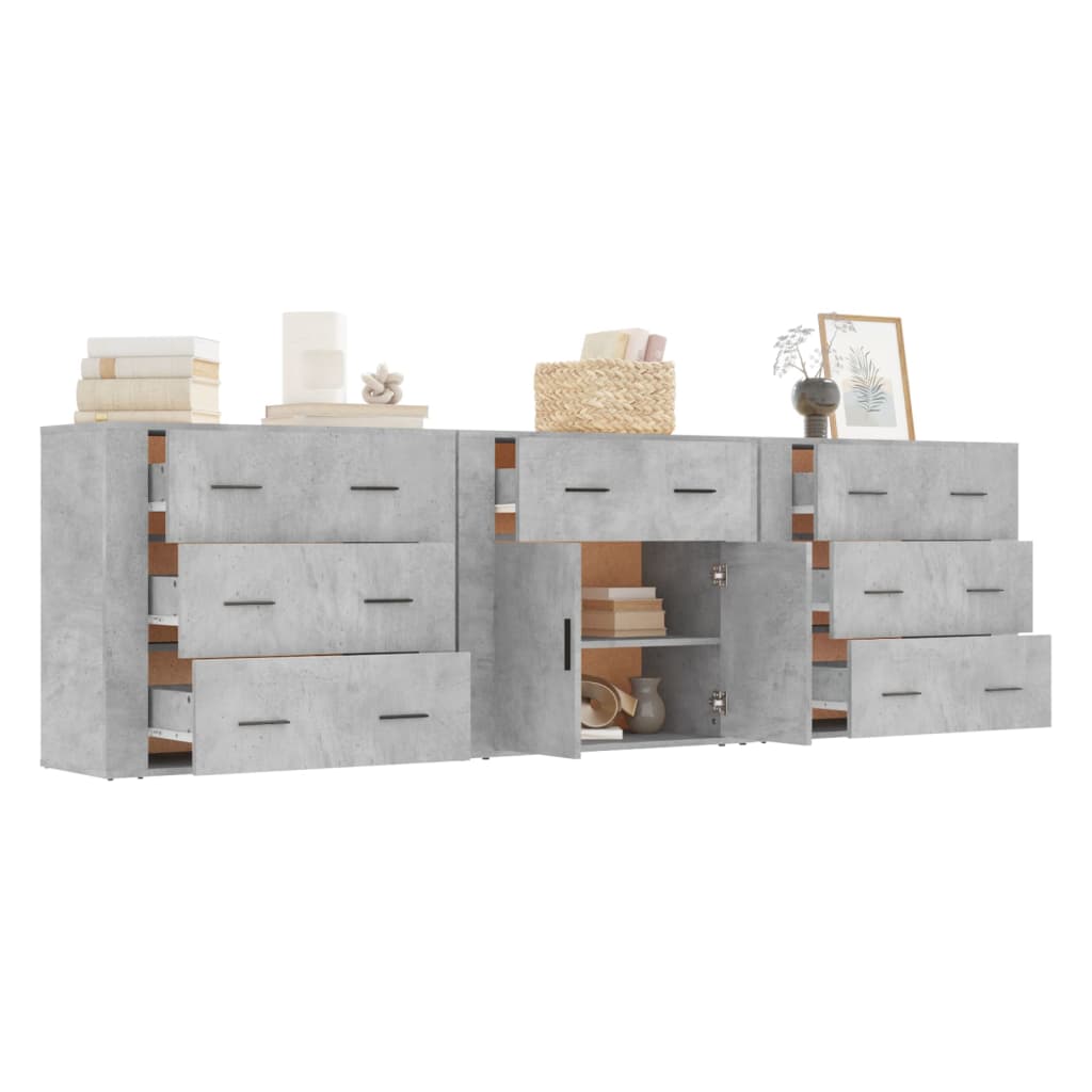 Buffets 3 pcs en bois ouvré couleur chêne