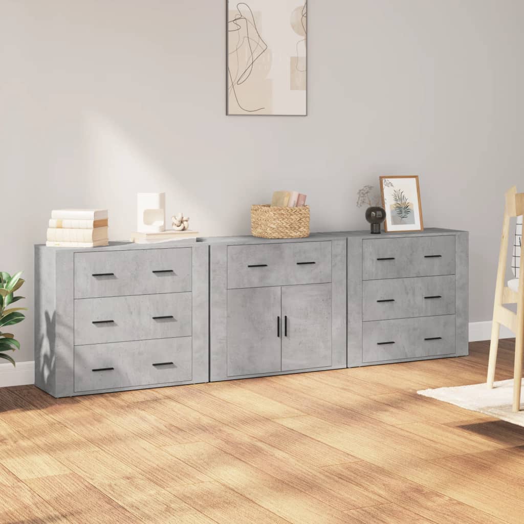 Buffets 3 pcs en bois ouvré couleur chêne