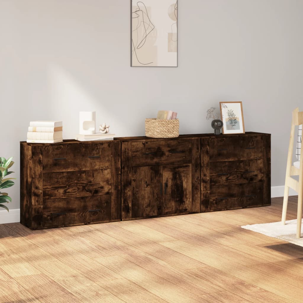 Buffets 3 pcs en bois ouvré couleur chêne