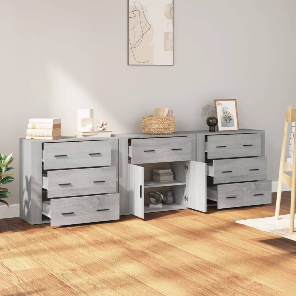 Buffets 3 pcs en bois ouvré couleur chêne