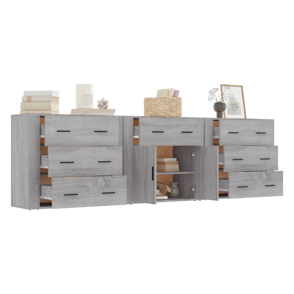 Buffets 3 pcs en bois ouvré couleur chêne