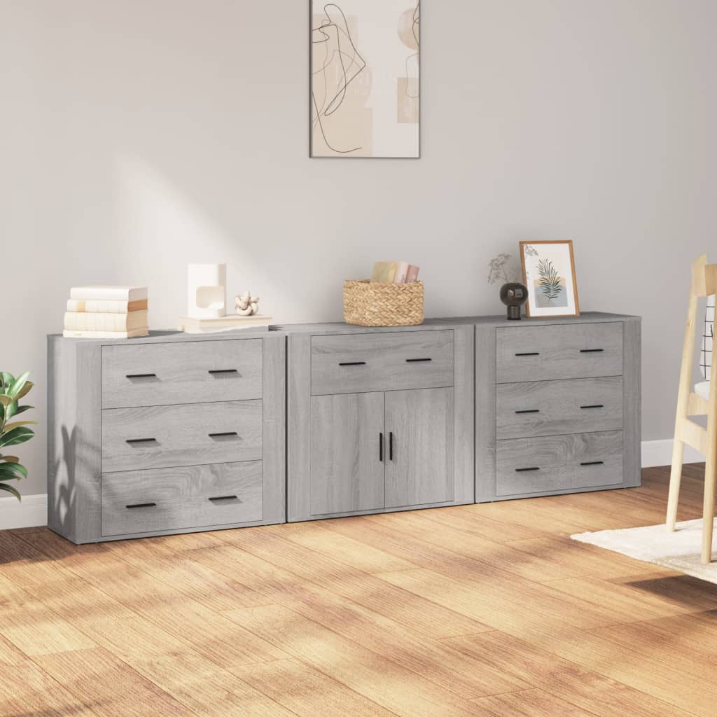 Buffets 3 pcs en bois ouvré couleur chêne