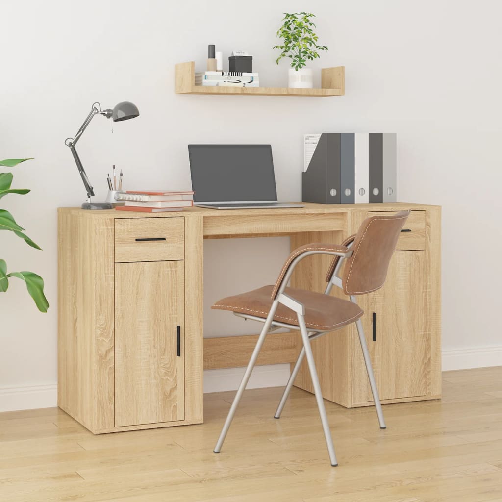 Bureau met kast bewerkt hout