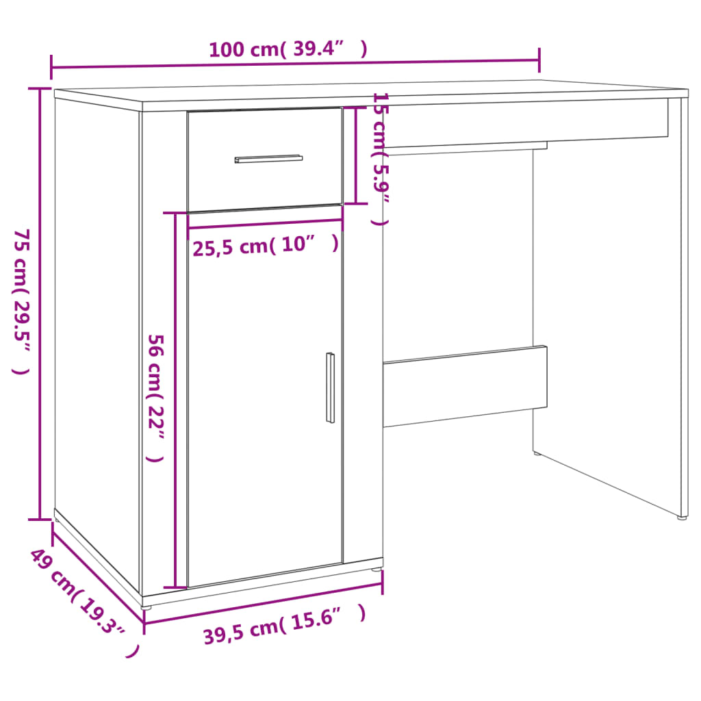 Bureau met kast bewerkt hout