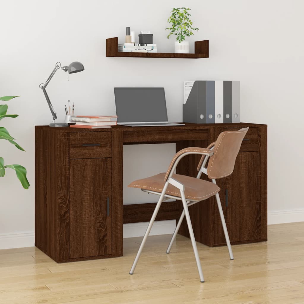 Bureau met kast bewerkt hout