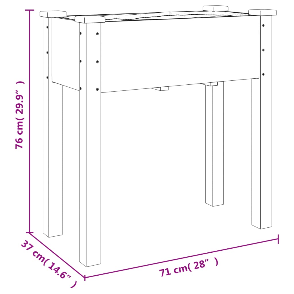 Plantenbak met voering 161x45x76 cm massief vurenhout