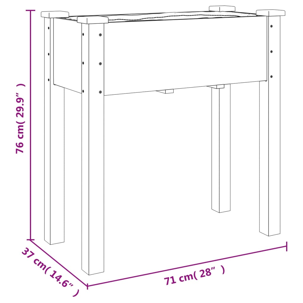 Plantenbak met voering 161x45x76 cm massief vurenhout